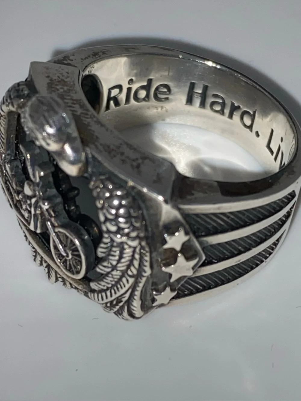 925, Sterling Silver Bradford Exchange Eagle Motorcycle Ring Size 11 Ride Hard